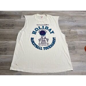 Graphic T-Shirt 3 on 3 League Basketball Cutoff Sleeve Made in USA Size L Vtg